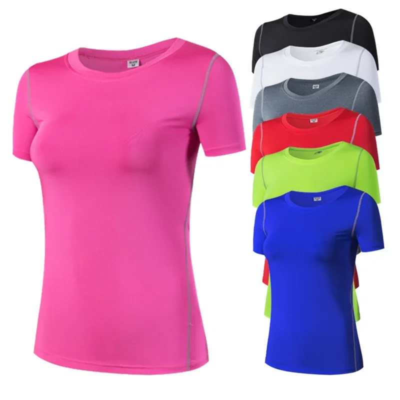 Damska koszulka PRO Tight Training z krótkim rękawem do biegania Fitness sportowy koszulka do jogi odzież szybkoschnąca odzież sportowa odzież sportowa do ćwiczeń — zdjęcie 2