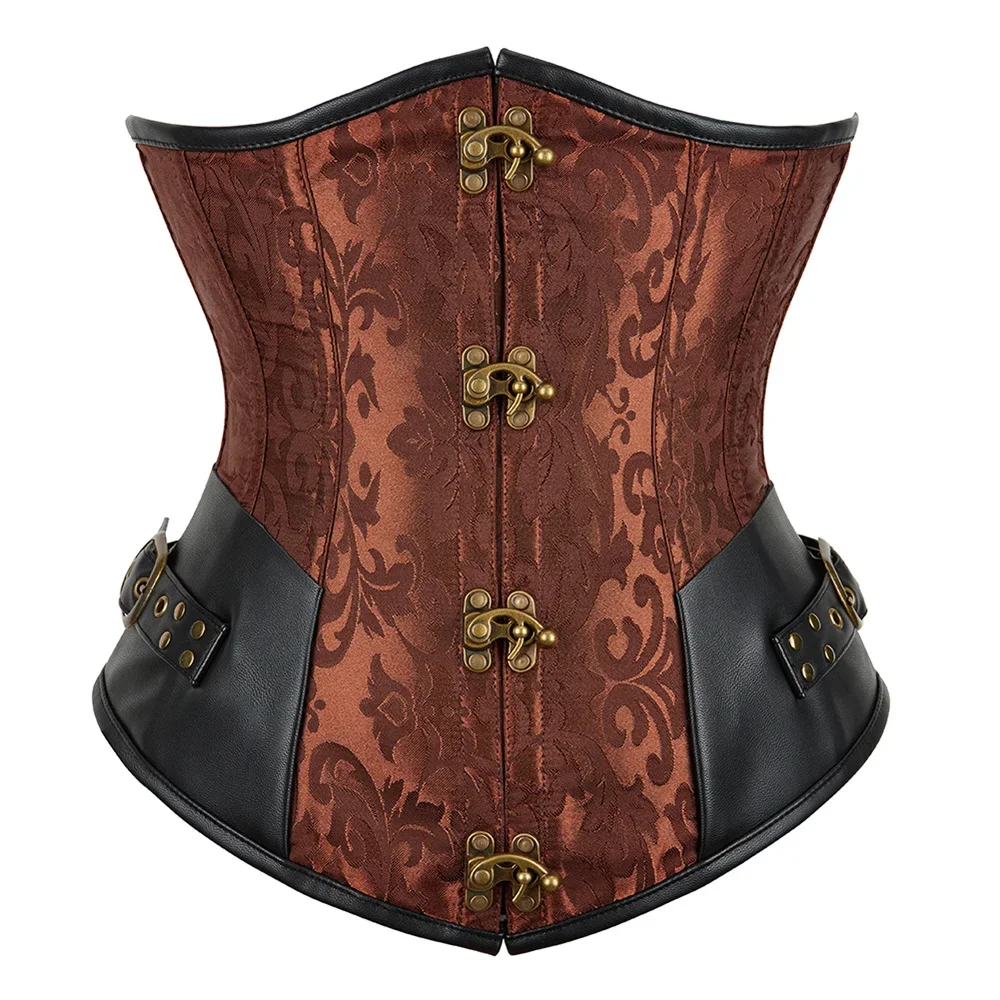 Gorset pod biustem Top kostium pirata żakardowe gorsety w stylu vintage dla kobiet sznurowany gorset pas Steampunk kostiumy Cosplay brązowy — zdjęcie 2