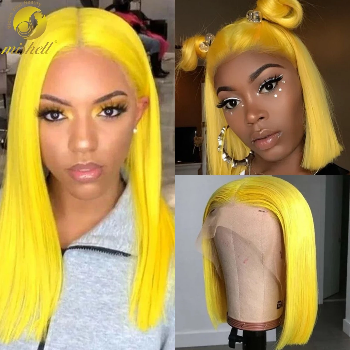 

180% Density Yellow Straigt Bob Human Hair Wigs 13x4 Transparent Lace Frontal Short Wigs for Women Brazilan PrePlucked Remy Hair