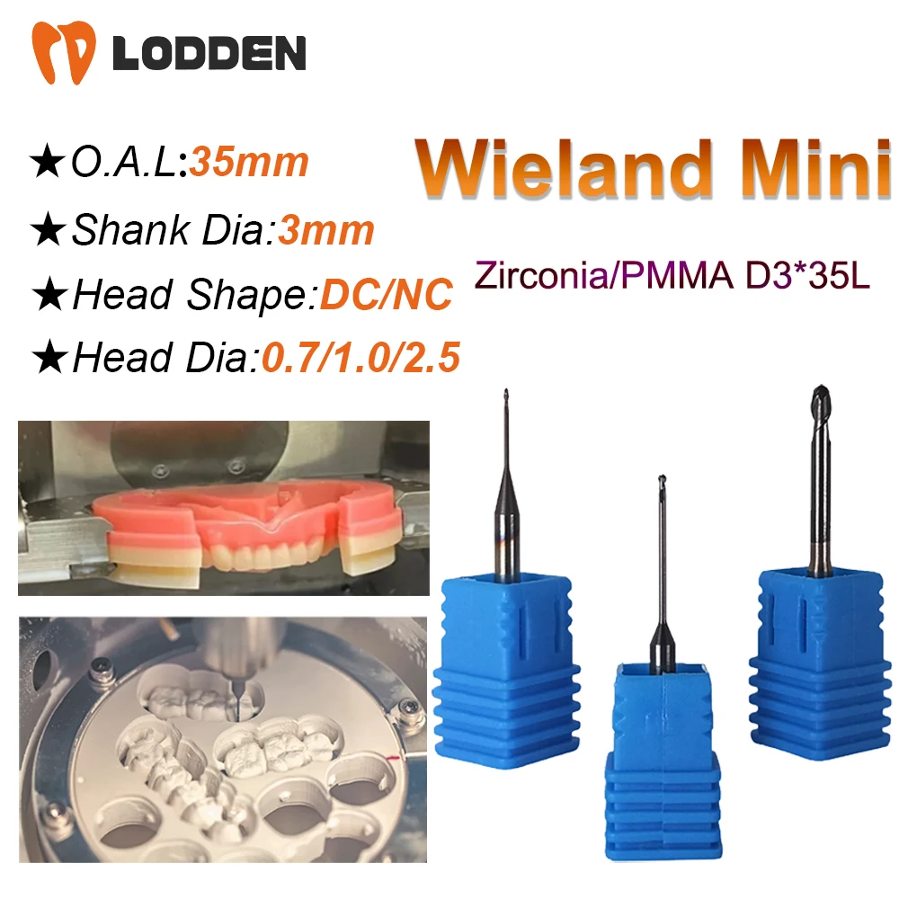 Wieland Zenotec Mini Milling Burs Grinding Zirconia/PMMA D3 Shank DC/NC Coating 35mm Length 0.7/1.0/2.5mm Grinding Tool