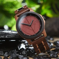 Wooden Watch BOBO BIRD Original Designs Men‘s Natural Leaf Quartz Wristwatches Watches Men's Wooden Eco-friendly Clock 2024 New