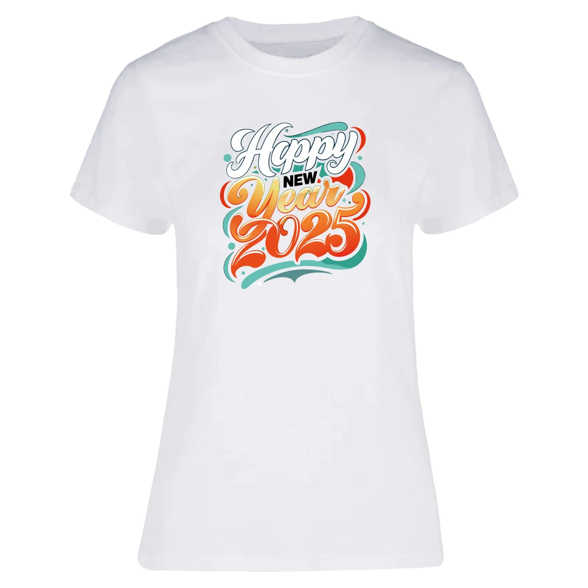 1 PCs Vintage Print Happy New Year Women's T-shirt | New Year's Slim Slim Cotton 100%