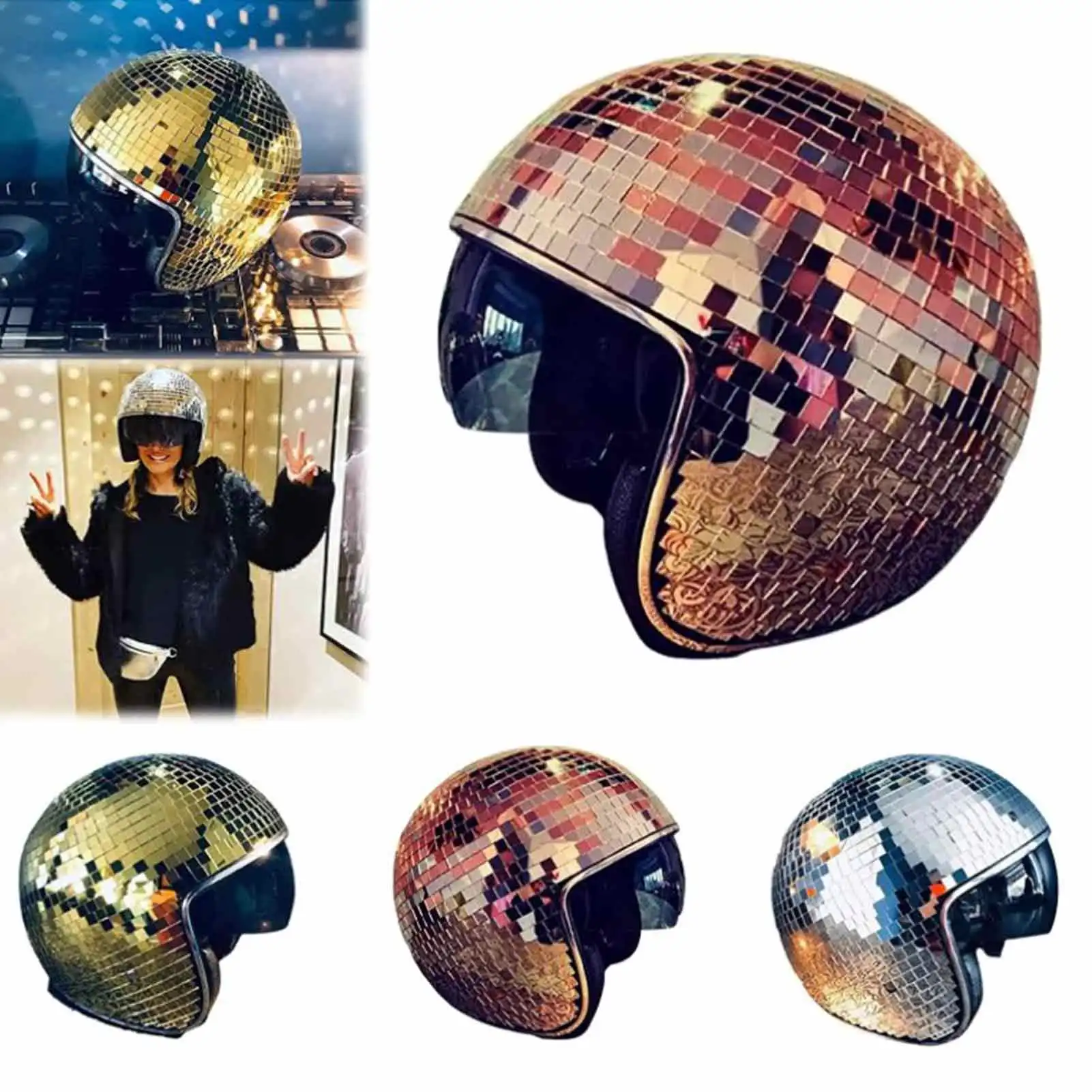 Classic Disco Ball Helmet Mirror Glitter Ball Helmets Hat Club Bar Party Full Glass Reflective Disco Shiny Hat for Costume Party