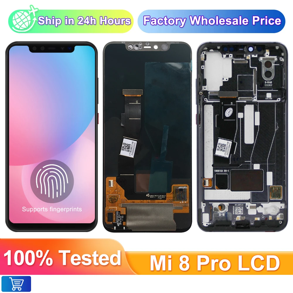 

6.21" Super Amoled Mi 8 Pro Screen, for Xiaomi Mi 8 Pro M1807E8A Lcd Display Digital Touch mi 8pro Screen Replacement with Frame