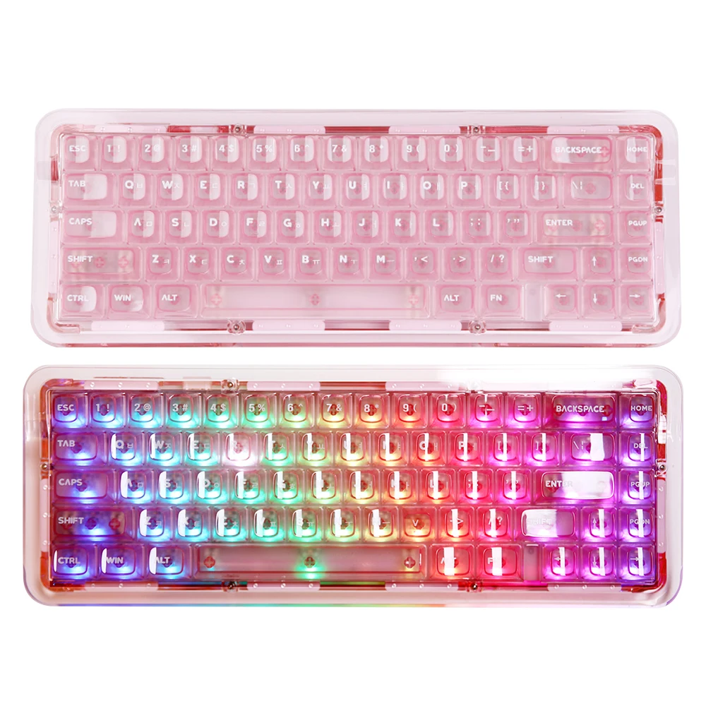 Monstar gear Aqua 67 mini keyboard hot swap acrylic transparent low noise mechanical custom keyboard pink