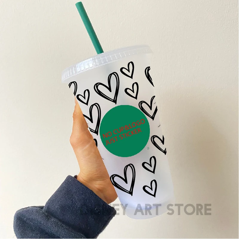 Hand Drawn Hearts Vinyl Sticker 710ml Reusable Straw Cold Cup Decals Gifts For Her Decorative Stickers For Cup Cute Cup Decor