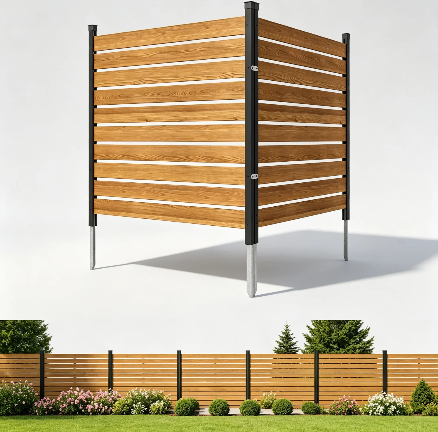2 Panels Wood Privacy Screen 41 X 38 Inch No Dig Air Conditioner Fence for Garden Patio Backyard