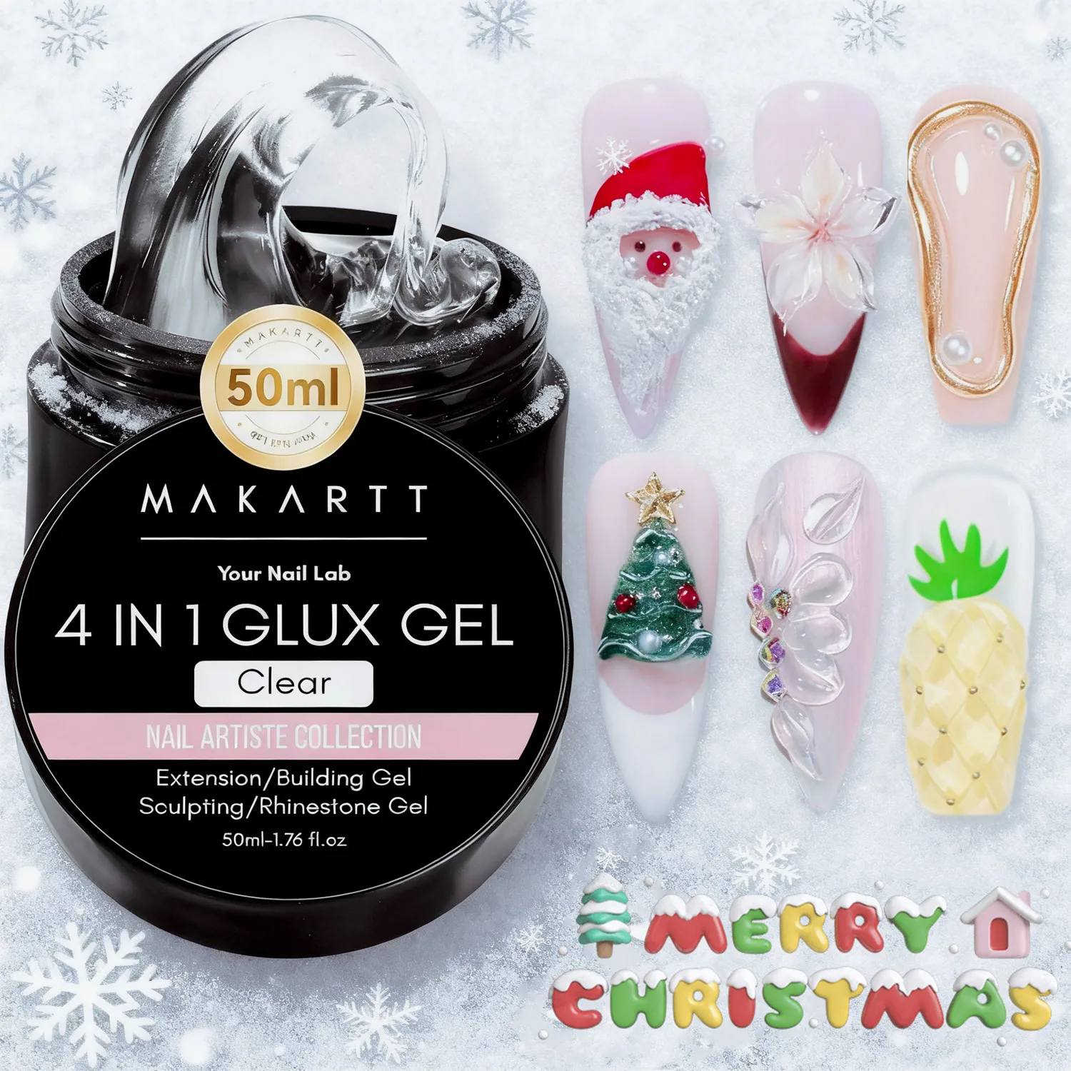 Estensione delle unghie in gel trasparente Glux 4 in – Gel UV non appiccicoso per unghie acriliche e morbide, gel duro per intaglio 3D per materiali per nail art