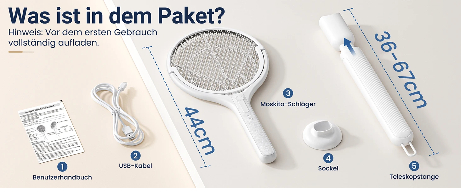 Fomyheard 4-in-1 Elektrische Mückenlampe: Faltbar und teleskopierbar (3000V), wiederaufladbarer Insektenvernichter mit UV-Lichtfalle, 1800mAh Akku, USB-C-Ladefunktion, für den Innen- und Außenbereich geeignet. – Detail 16
