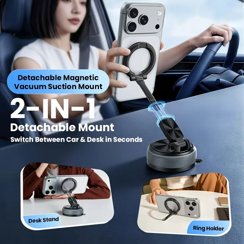

Magnetic Phone Holder Stand, Rotating Suction Cup Phone Mount, Hands-Free Desktop Holder for Home Office Kitchen, Compatible with iPhone Android Smartphones