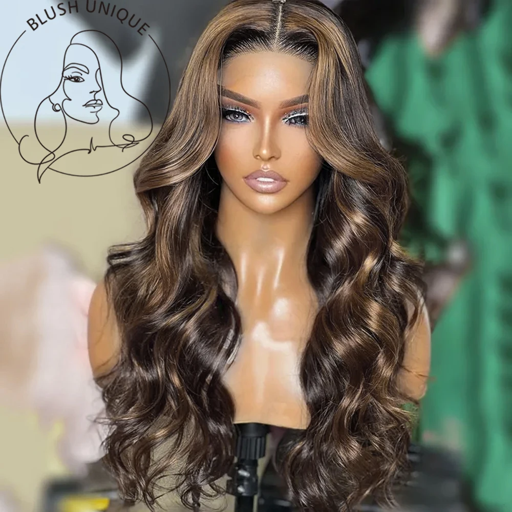 13x4 Body Wave Lace Frontal Wigs Highlight Lace Front Wig Synthetic Omber Blonde Brown Colored With Baby Hair Glueless Lace Wig