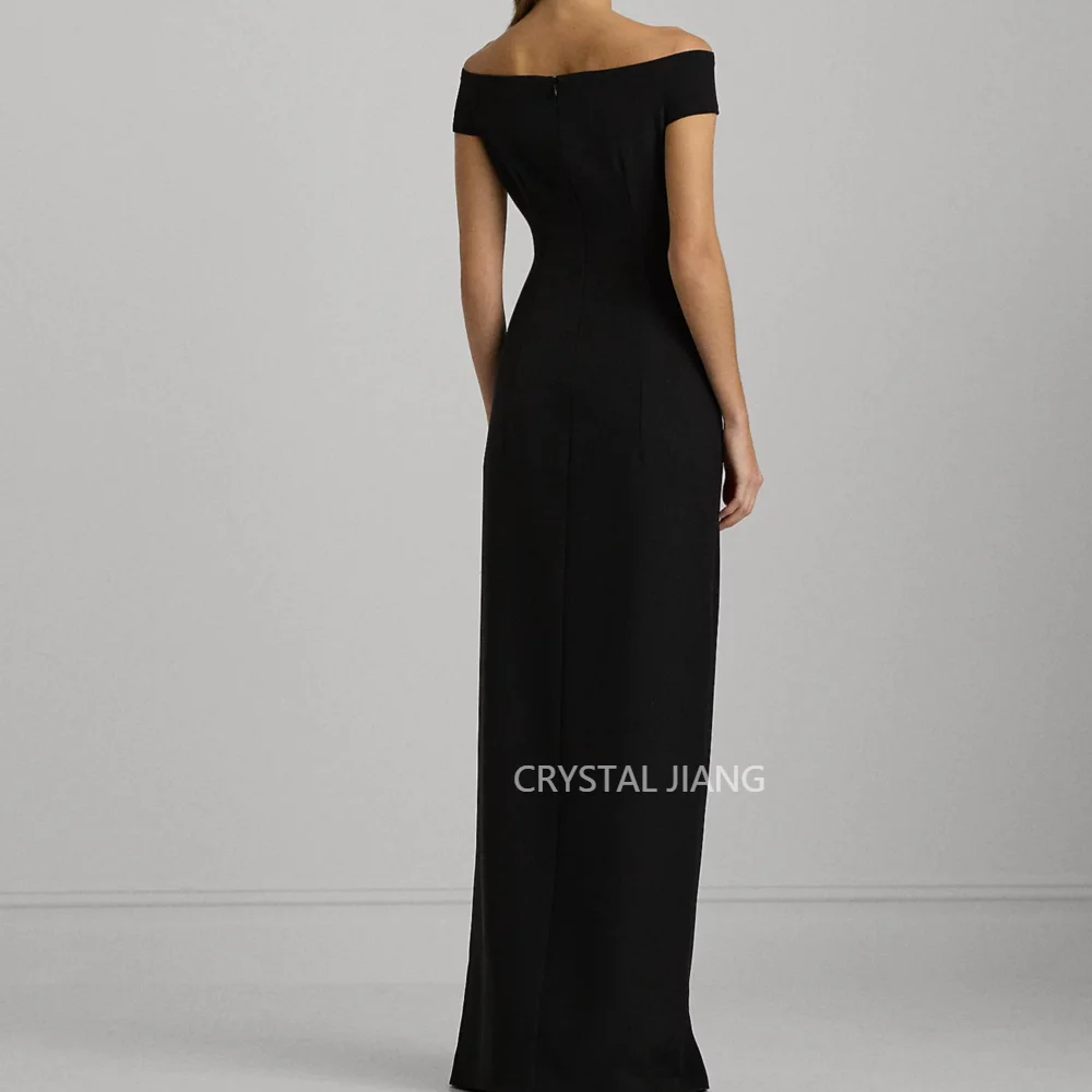 Classy Long Black Off the Shoulder Spandex Evening Dresses Short Sleeves with Slit Mermaid Floor Length Vestidos De Noche