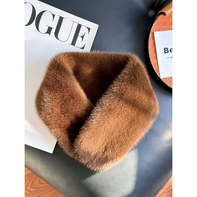 Genuine Mink Fur Neck Warmer Women Soft Real Mink Fur Scarf For Woman Winter Warm Plush Collar Neck Wrap Cutecore Accessories