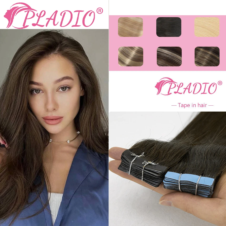 PLADIO Tape In Hair Extension Human Hair 100% Human Hair Natural Adhesives Tape In Hair Brazilian Straight Remy Hair