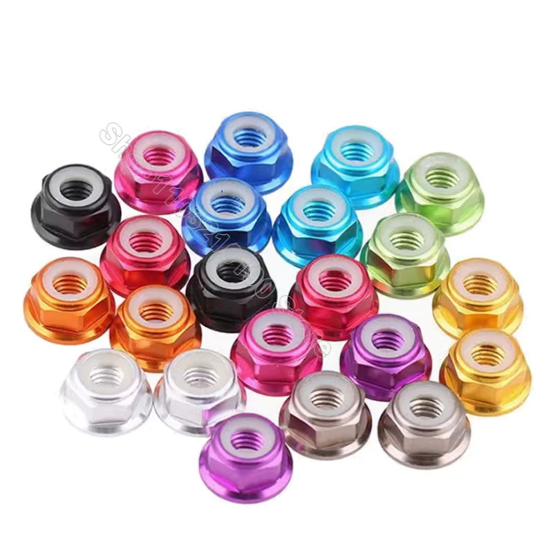 Colour Aluminum Flange Nylon Insert Lock Nuts M2 M3 M4 M5 M6 Locknuts Self-locking Nut Motor Screw Nut for FPV Racing Model Part