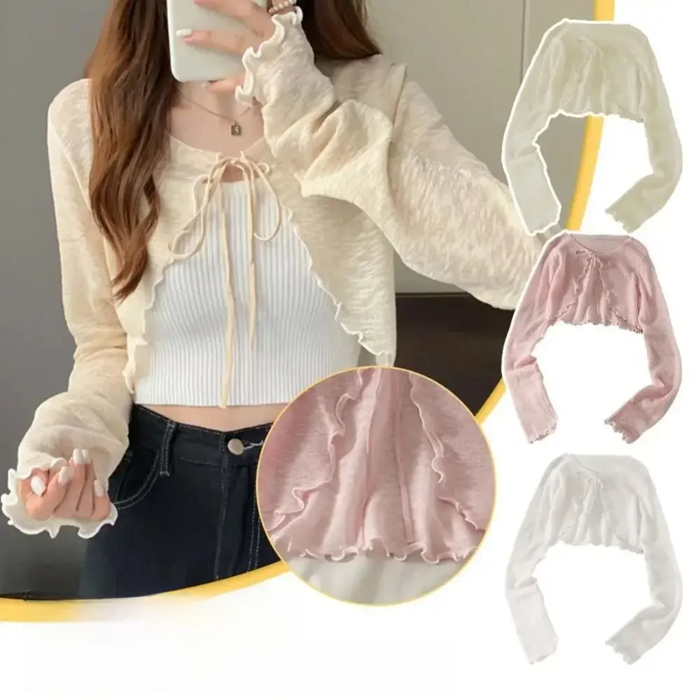 Koreaanse stijl korte mouw jas zomer dames zonnebrandcrème vest ruche ontwerp zonnebrandcrème kleding slank - afbeelding 2