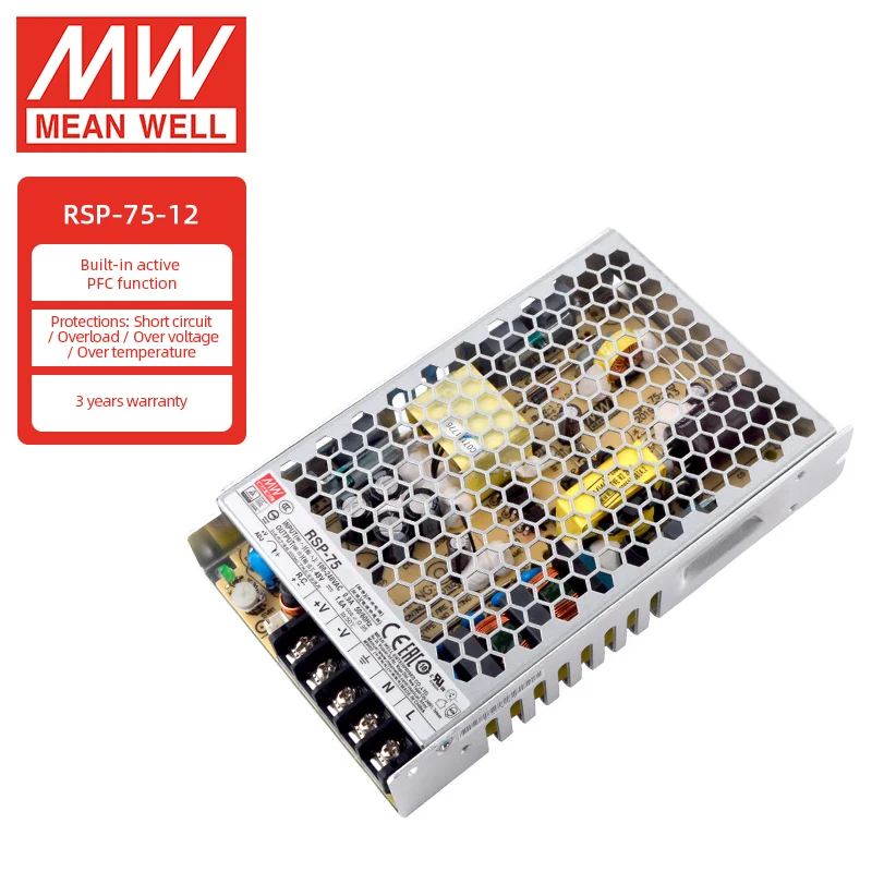 Mean Well RSP-75 Series Power Supply 75W 5V 15A RSP-75-12 15V 24V 48V Single Output AC-DC Switching Power Supply RF Application