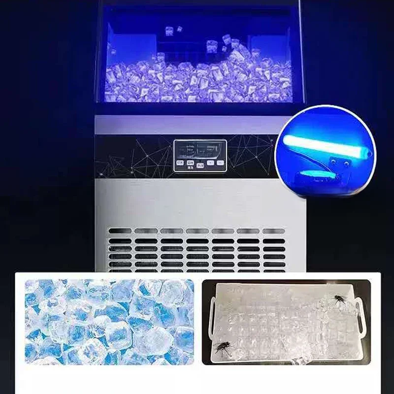PBOBP Ice Makers,Commercial Ice Maker Machine,100LBS/24H,LCD Panel,Blue Light & Stainless Steel Scoop,Ice Makers