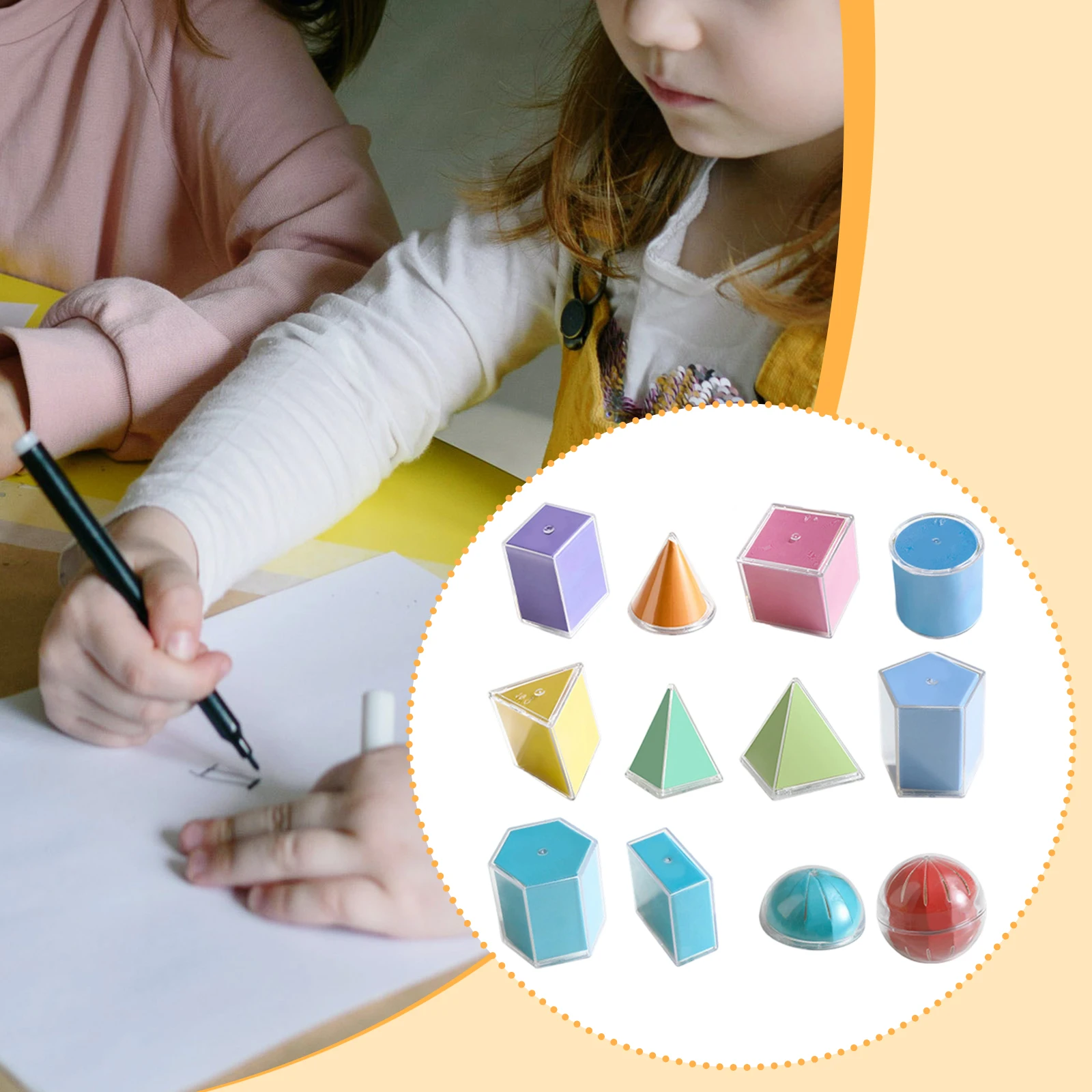 บล็อกเรขาคณิต 12 ชิ้น อุปกรณ์การเรียนแบบพกพา ใช้ซ้ำได้ ของเล่นคณิตศาสตร์ ทนทาน สำหรับเด็กชาย เด็กหญิง และครู