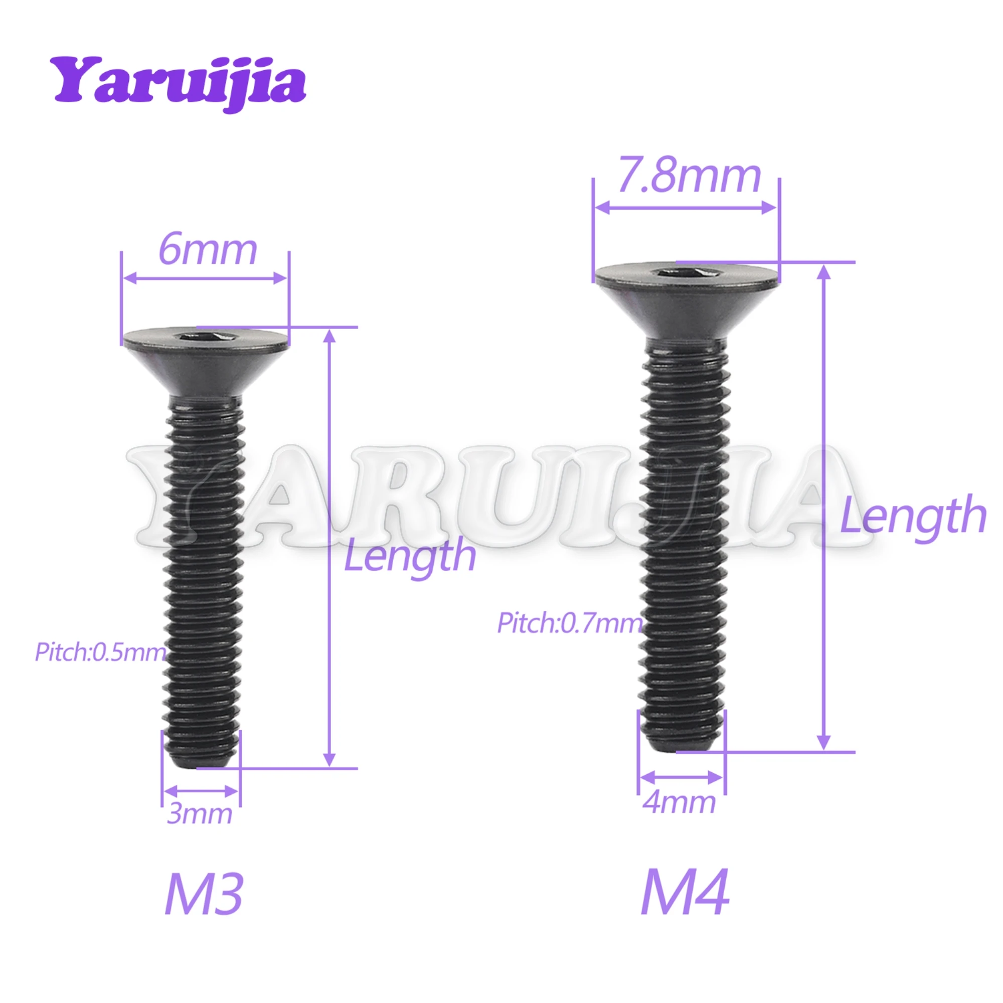 Yaruijia Titanium Bolt M3/M4/M5/M6x6/8/10//12/15/20/25/30/35/35/45mm Allen Key Flat Countersunk Head Screw 6pcs