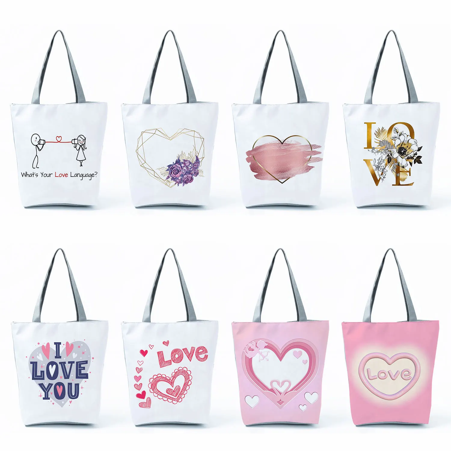 

Women Flower Floral Love Trend Tote Cartoon Art Ladies Fashion Casual Travel Handbag Simple Creativity Eco Portable Shopping Bag