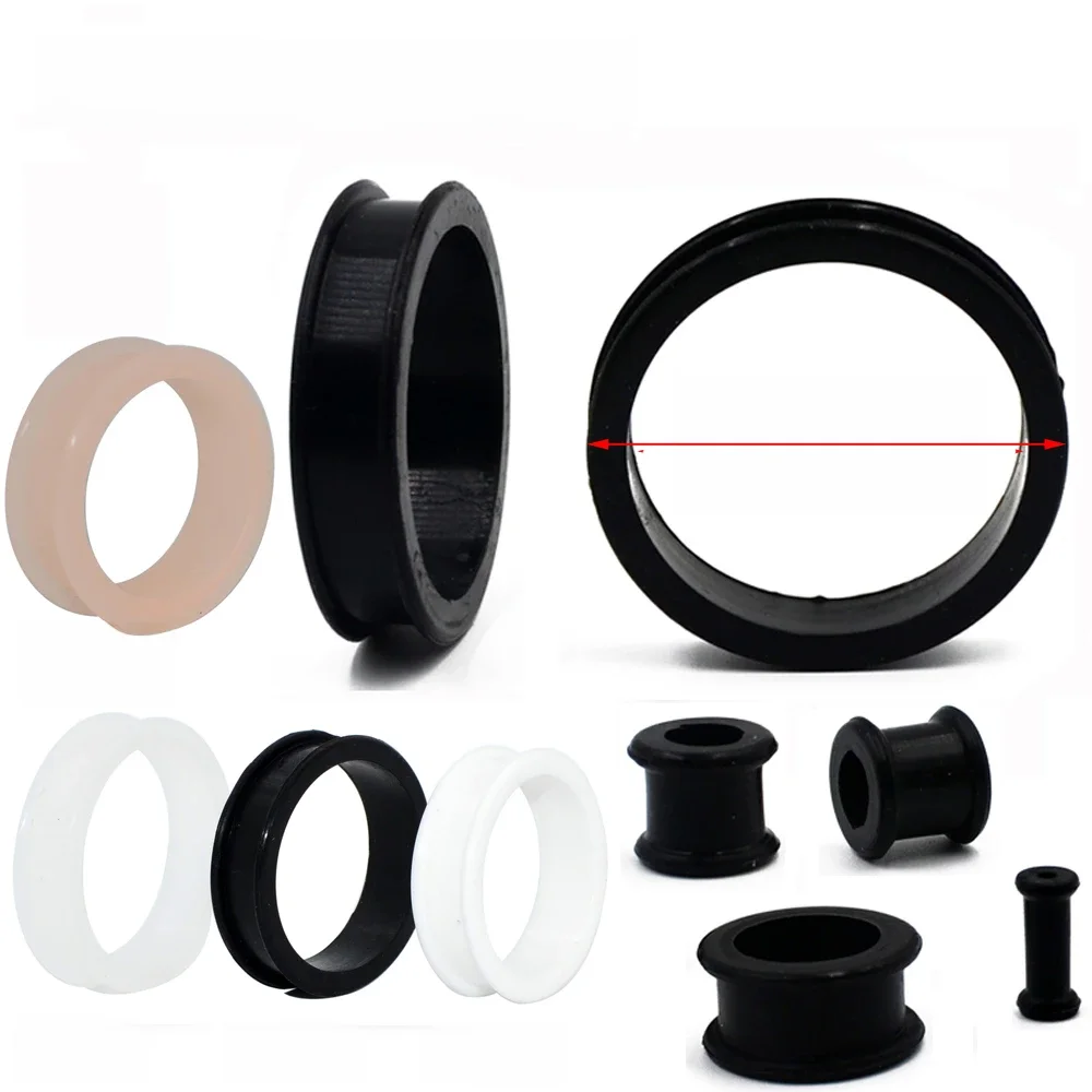 1 paire 3mm-76mm grande taille creux noir Silicone Flexible Double évasé chair oreille Tunnel bouchons jauge extenseur civières bijoux