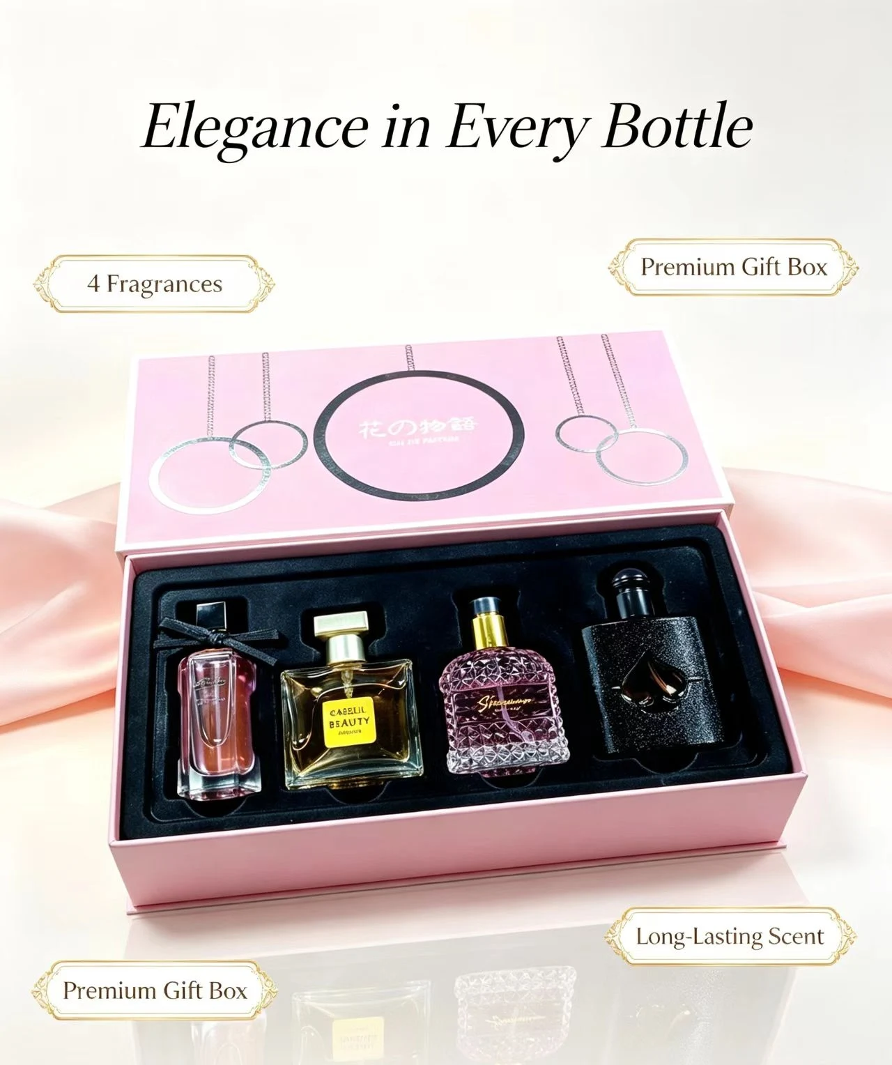 4 Elegant Scents Perfume Gift Set for Women, Floral Bloom Sweet Fruity Soft Vanilla Musk Woody Notes, Long Lasting Eau de Parfum Premium Pink Gift Box Perfume Kit for Birthday Valentine Holiday Dating Gift view 3