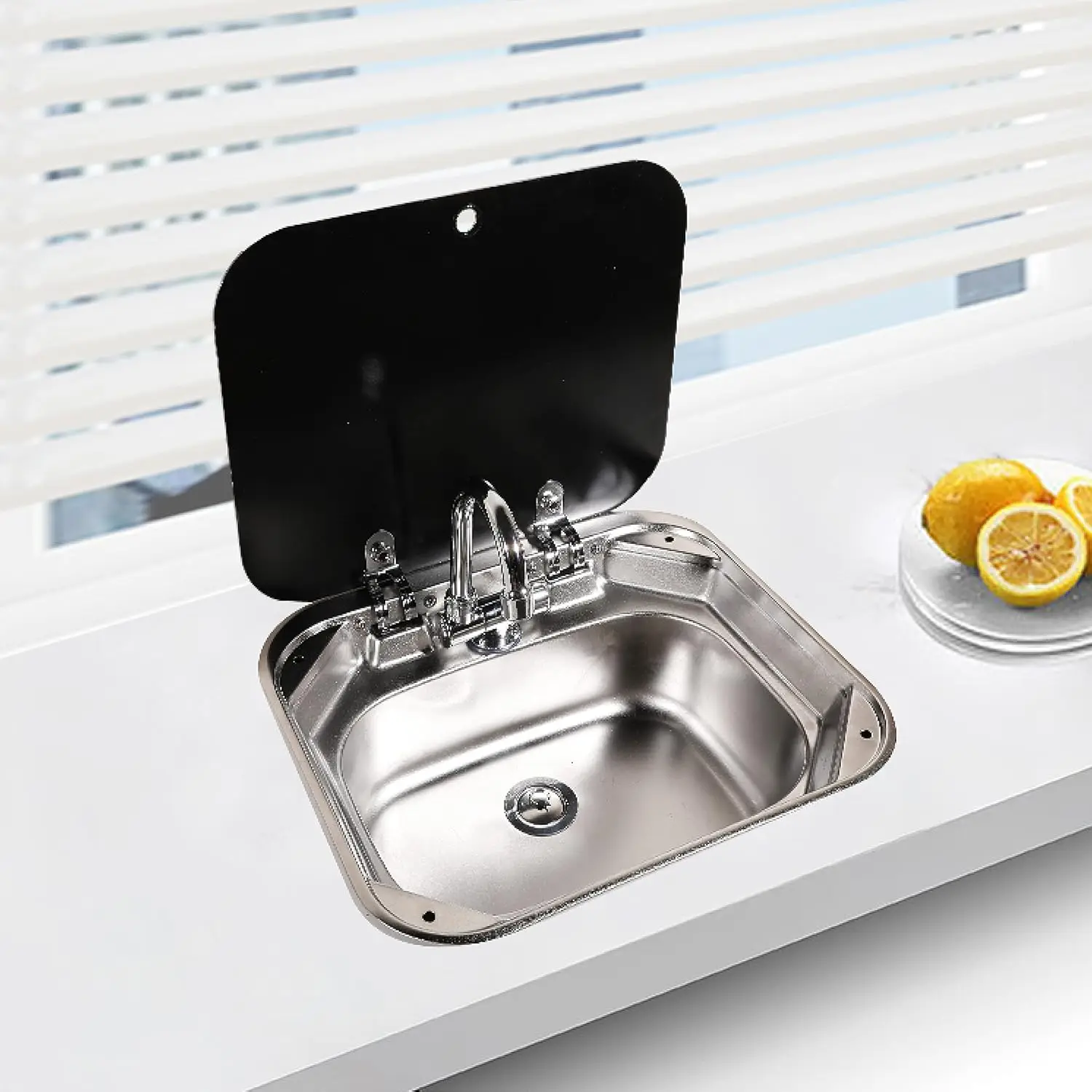 1 Set Rv Sink with Lid with Lid Sturdy Space Saving Kitchen Sink Stainless Steel Convenient sophistication  for Van RV Kitchen