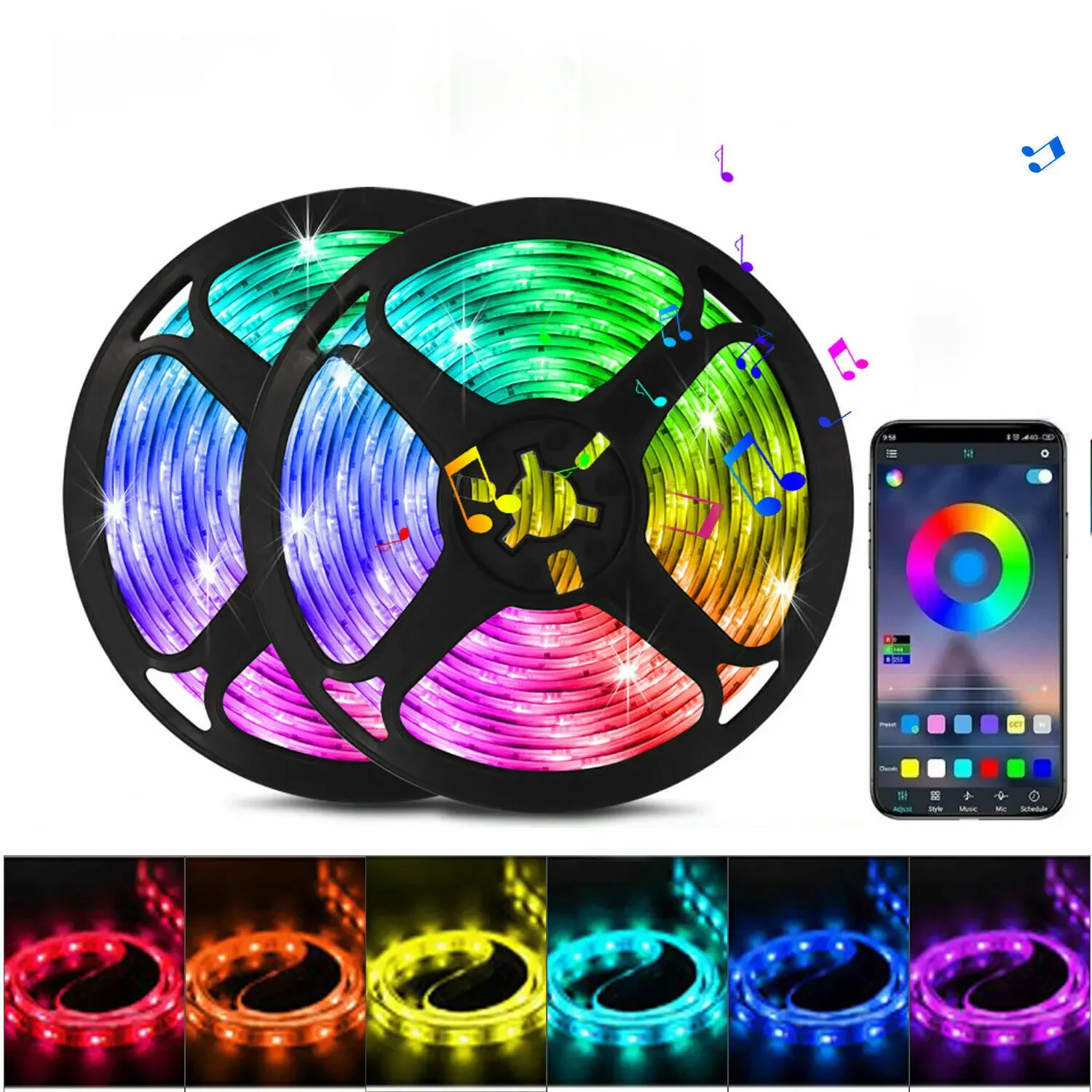 RGB LED Wall Strip Light Smart SMD 5050 Bluetooth Music Sync Flexible Tape Diode Ribbon TV Backlight APP Control Home Room Decor — zdjęcie 2