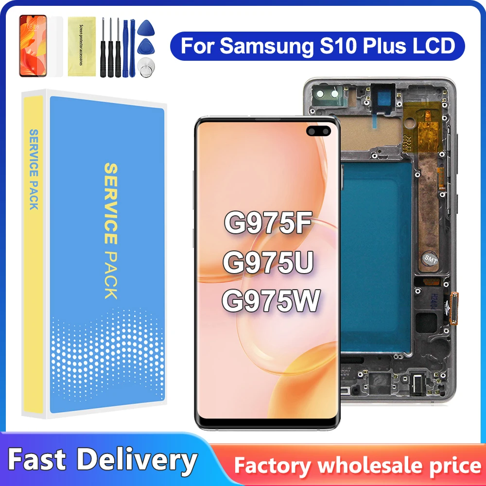 TFT Quality S10 Plus Screen Replacment for Samsung S10+ G975 G975F G975F/DS Lcd Display Digital Touch Screen with Frame Assembly