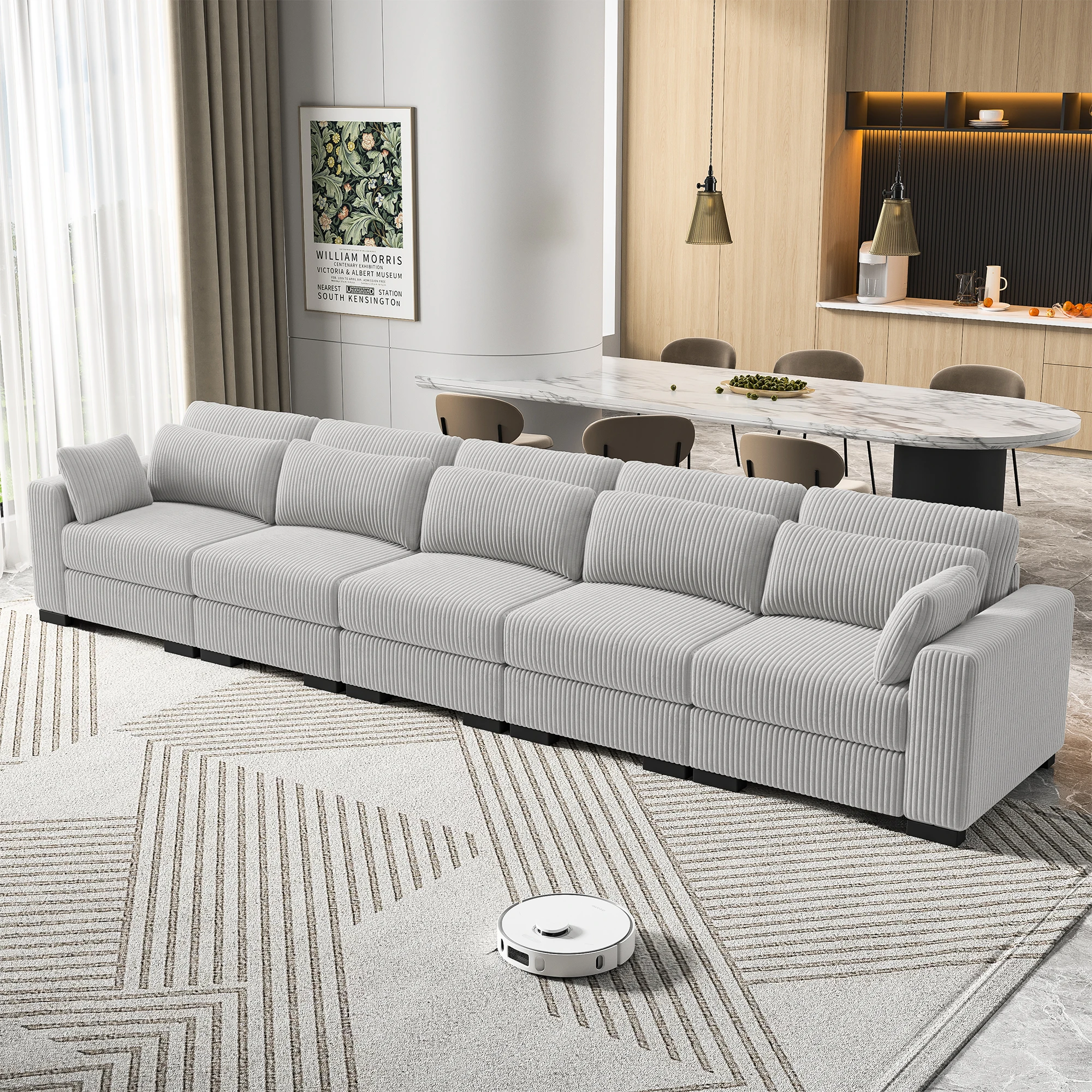 Sofá modular de pana de 5 plazas, moderno sofá seccional con reposabrazos acolchados y respaldo para sala de estar, dormitorio y oficina