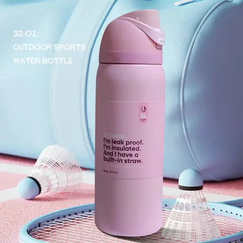 owalaa All pink Bottle, 32 oz, 945 ml, retains heat for over 24 h.