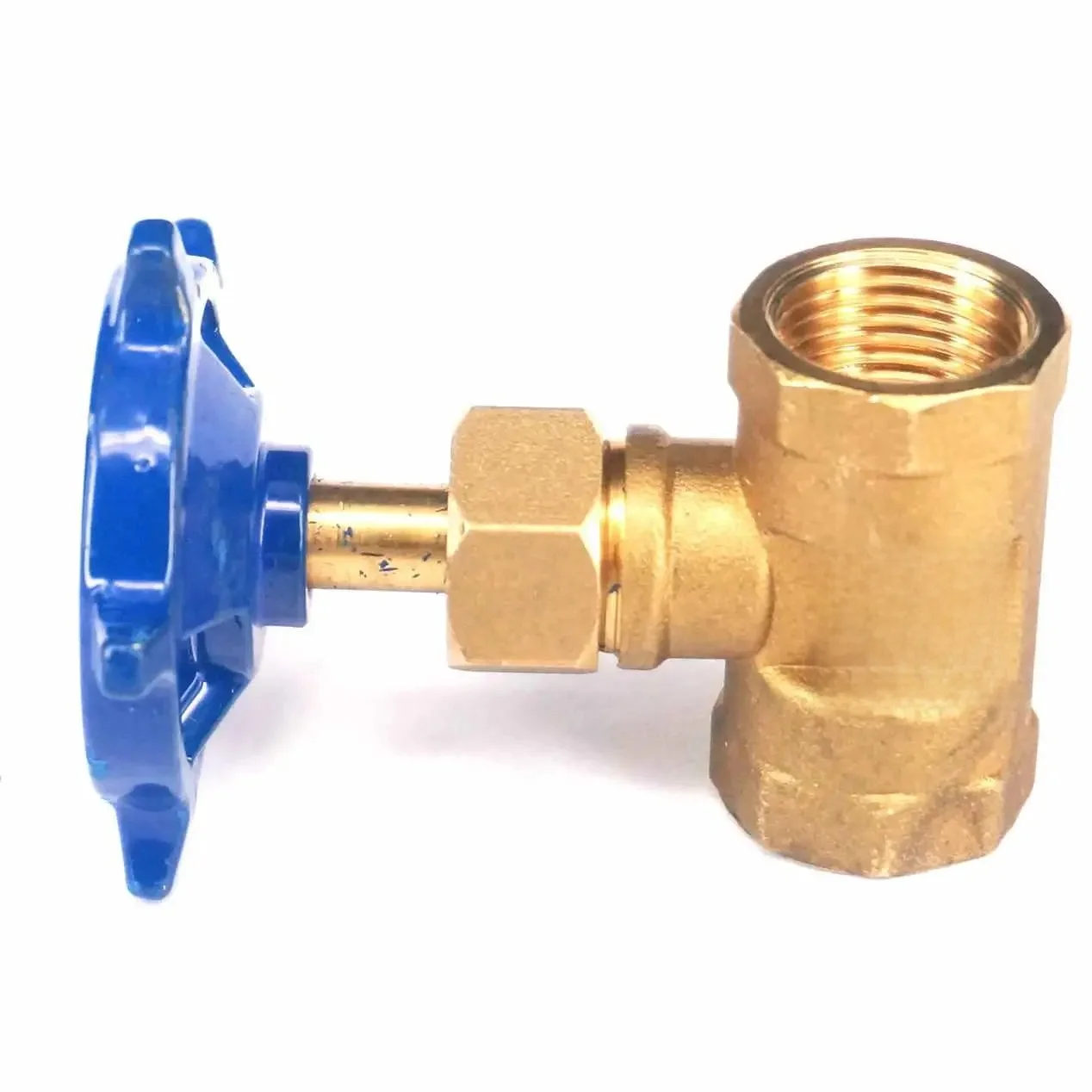 3/8 "1/2" BSP gwint żeński równy prosty mosiężny zawór iglicowy niebieski uchwyt — zdjęcie 2