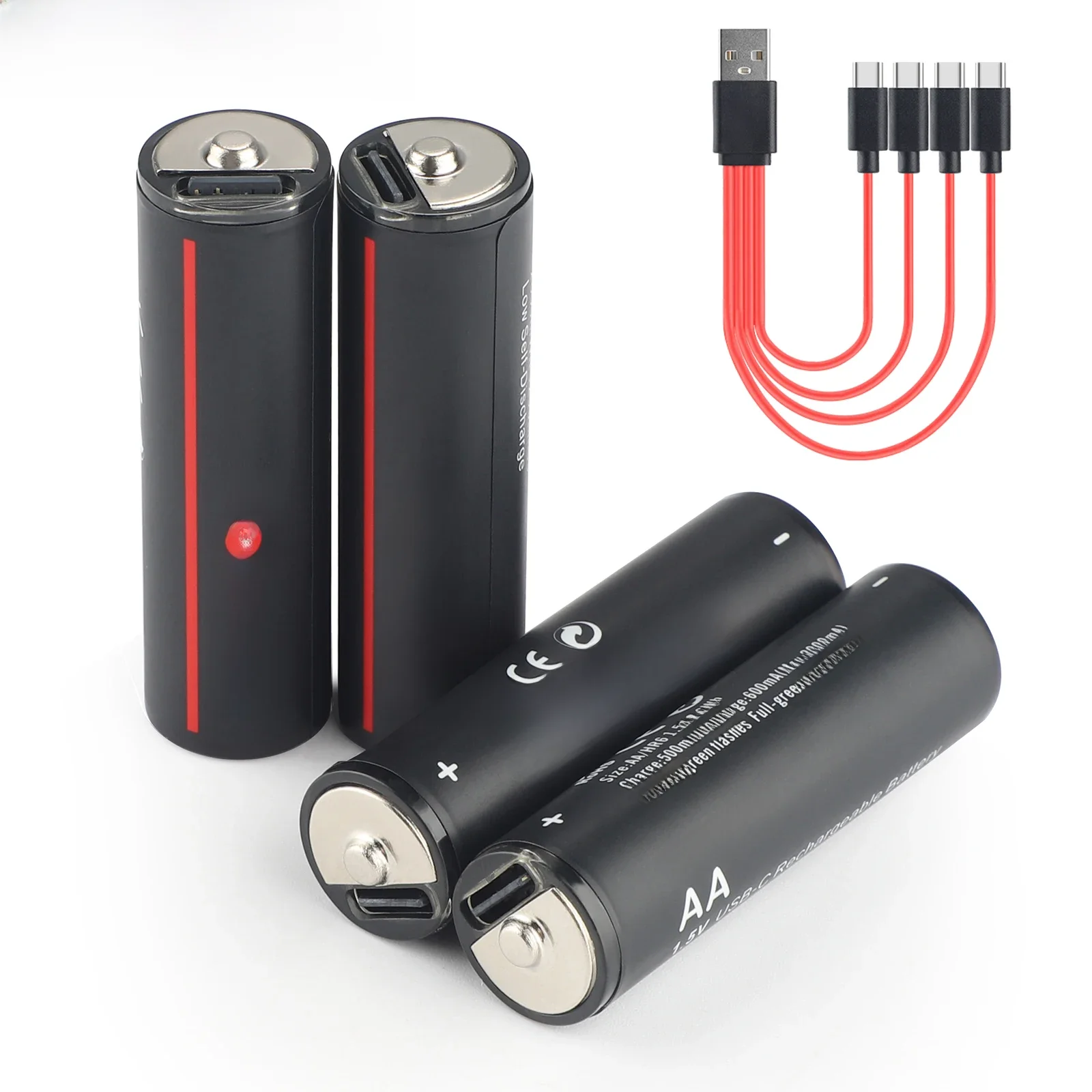 Soshine USB AA 2600mWh Lithium Batteries 1.5V 2600mWh Li-Ion Rechargeable Battery with 4-in-1 USB Cable for Remote Control Mouse