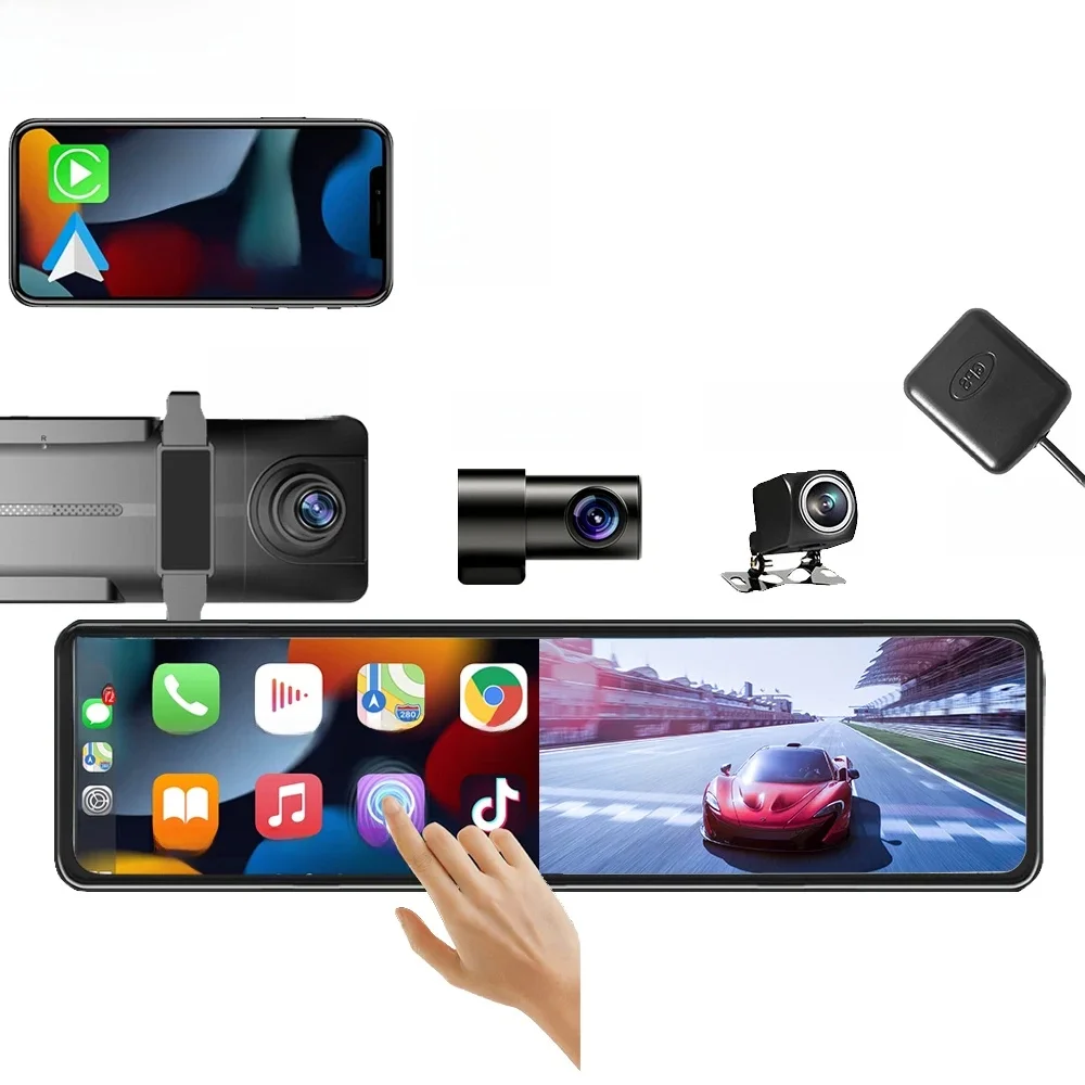 Hgdo 2.5K & 1080P & 1080P Dash Cam 3 In 1 Gps Wifi Carplay Video Recorder Android auto Dvr Front Binnen Achteruitkijkspiegel Camera - afbeelding 2