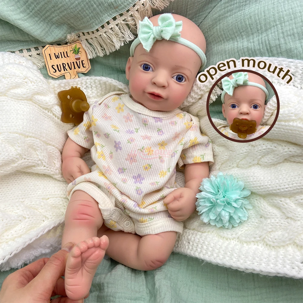 

17”Alive-like Full Silicone Sweet Girl Reborn Doll Open Eyes Baby with Double Eyelids Stretchable Artist Collection Perfect Gift