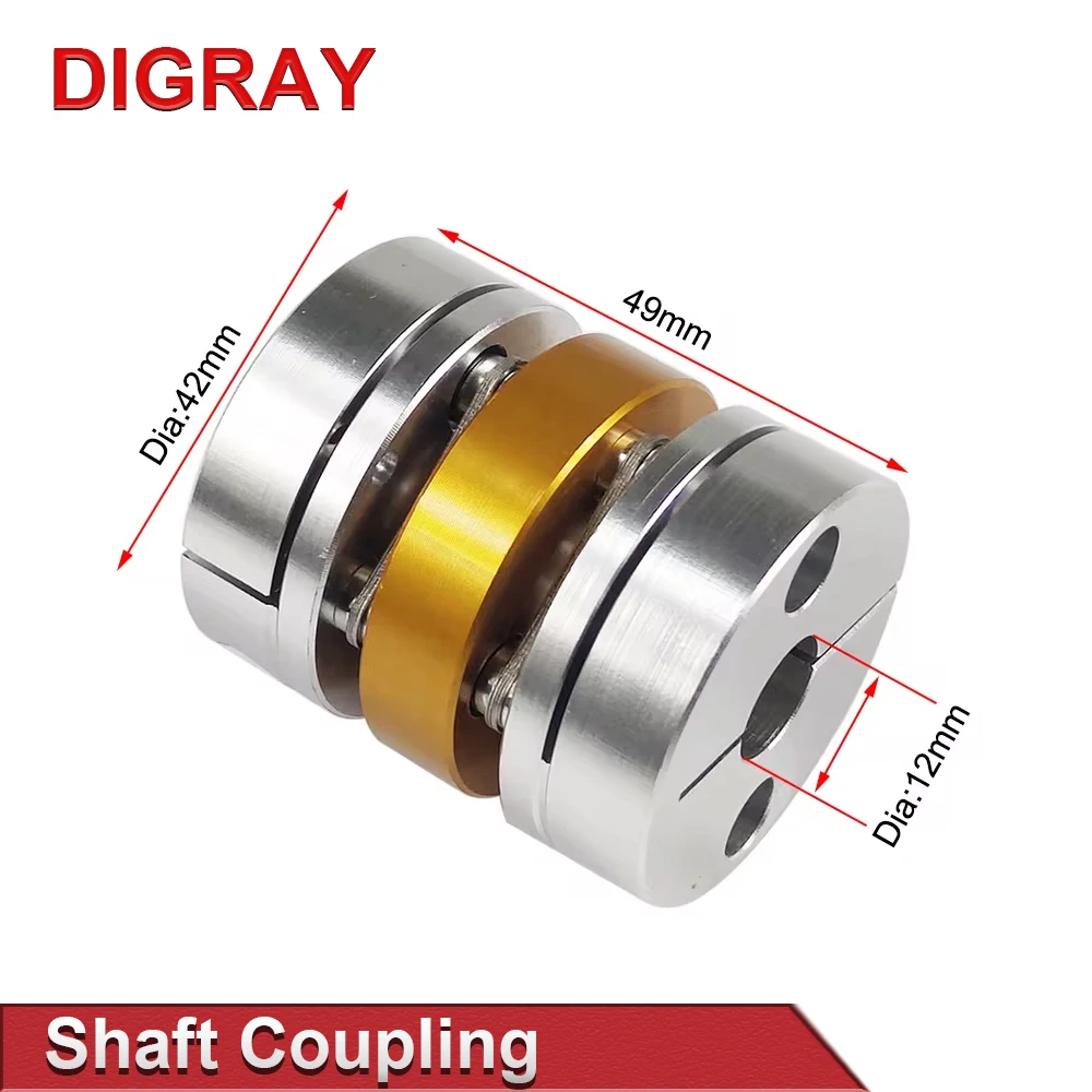 DIGRAY Double Diaphragm Shaft Coupling Disc Electric Coupler Bore 12x12mm D42 L49mm For Screw Rod Stepper Servo Motor Encoder