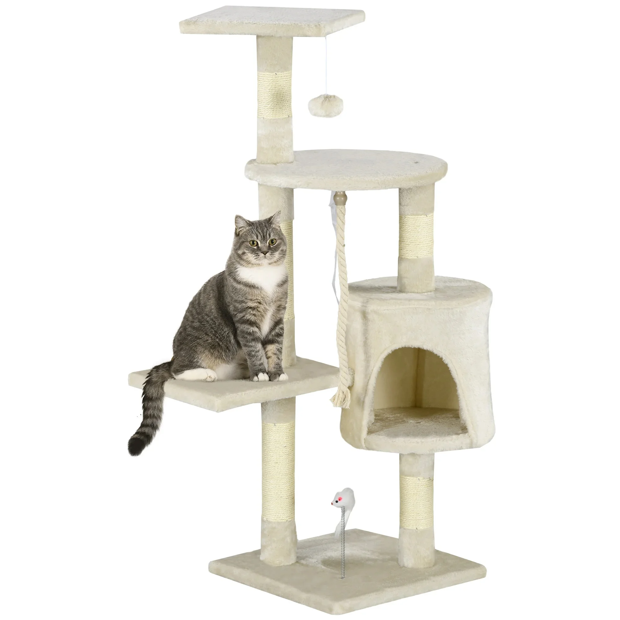 PawHut Grattoir pour chat à 4 étages, poteau d'arbre de 116 cm de hauteur pour centre à gratter