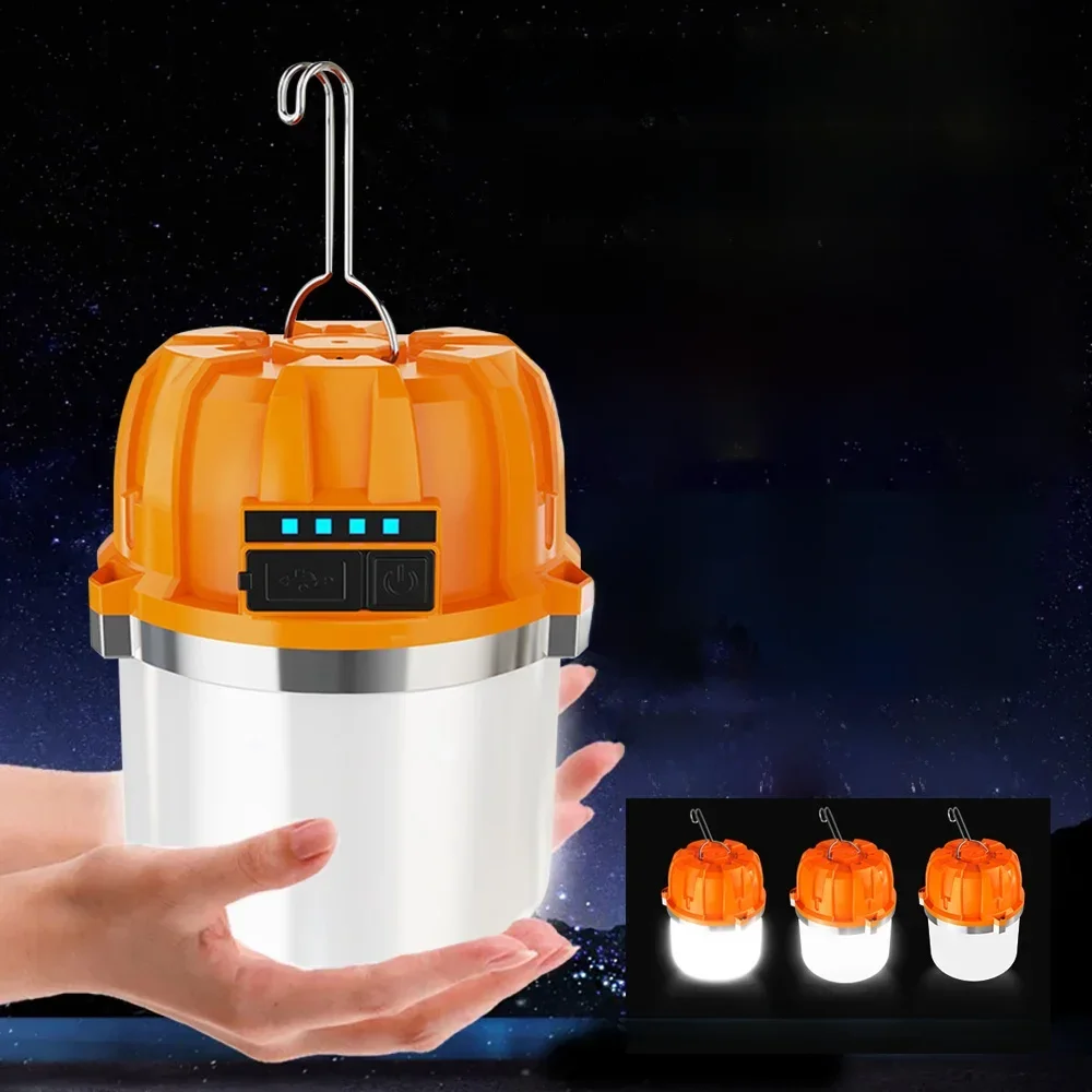 Lanterne de Camping LED 500W, lampe Portable Rechargeable par USB, ampoule avec affichage de puissance, lumière de secours pour la pêche en plein air