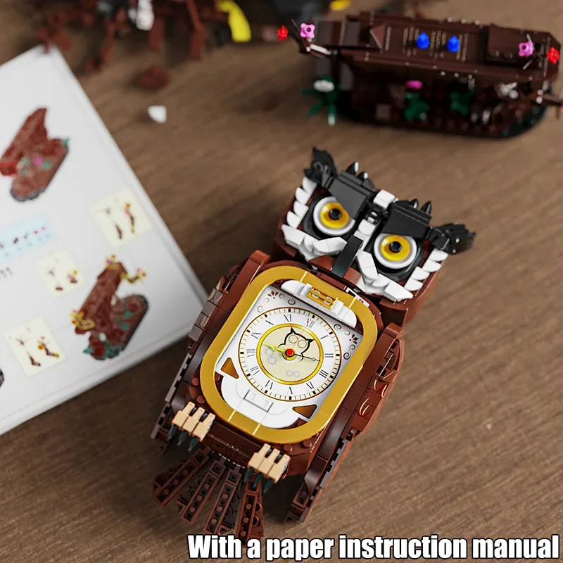 

DIY Assembly MOC Owl-Shaped Clock Building Block Kit - Bedhead Ornament Home Decor Educational Puzzle Toy for Children
