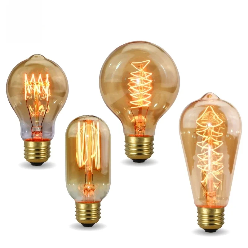 Ampoule Edison rétro 40W E27 220V, A60 ST58 ST64 T10 T45 T185 G80 G95, Filament Vintage, Ampoule à incandescence en spirale