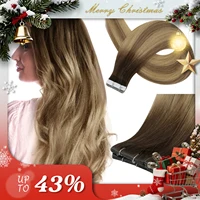 Cinta de inyección virgen de brillo completo en extensiones de cabello humano, cinta Invisible atada a mano en extensión de cabello, adhesivo Natural de cabello humano