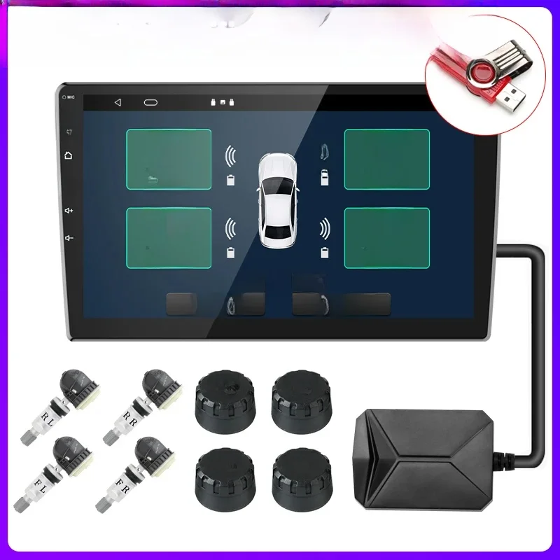 JMCQ USB Android TPMS Bandenspanningscontrolesysteem Display Alarmsysteem Interne externe 5-sensoren voor autonavigatie Radio - afbeelding 2