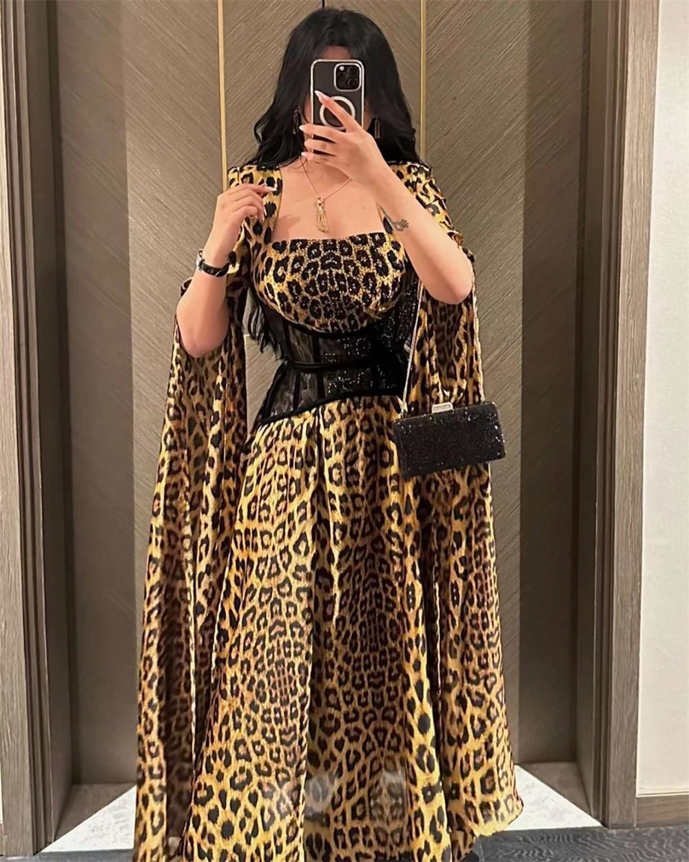 Vestido de graduación con escote cuadrado, traje Formal con estampado de leopardo, faja de noche A la moda, novedad de 2023