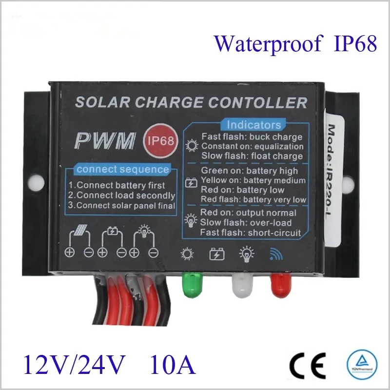 

1PCS 10A Waterproof of Solar Panel Battery Solar Charge Controller PV System Solar Charge Controller 12V 24V LED Display