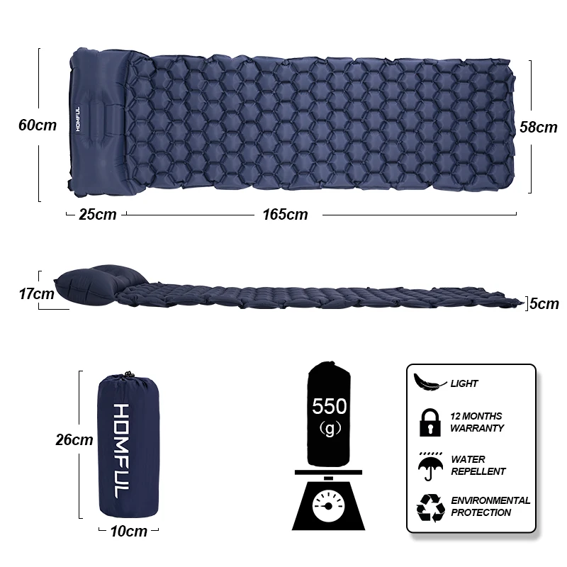 Camping Sleeping Mat Outdoor Camping Pad With Pillow Air Mattress Inflatable Cushion Fast Filling Moisture proof Water proof