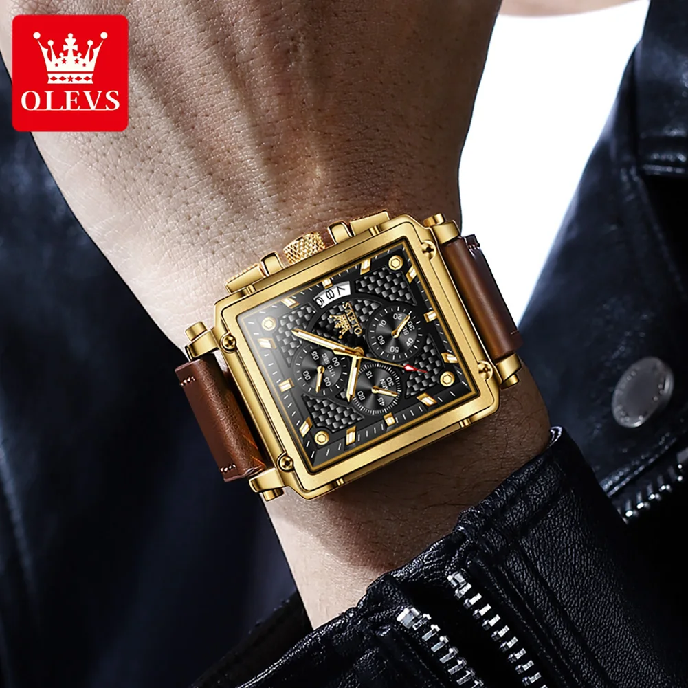 OLEVS мужские роскошные квадратные кварцевые часы водостойкий светящийся хронограф лучший бренд наручные часы для мужчин Relogio Рождественский подарок