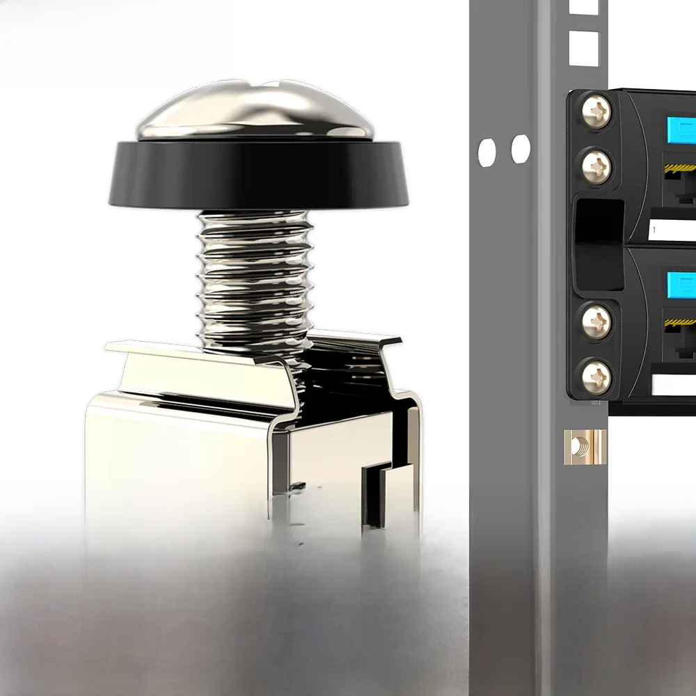 Nakrętki klatkowe AMPCOM M6 x 16mm, śruby i podkładki do montażu w szafach rack, do szaf serwerowych, półek serwerowych, routerów. — zdjęcie 2