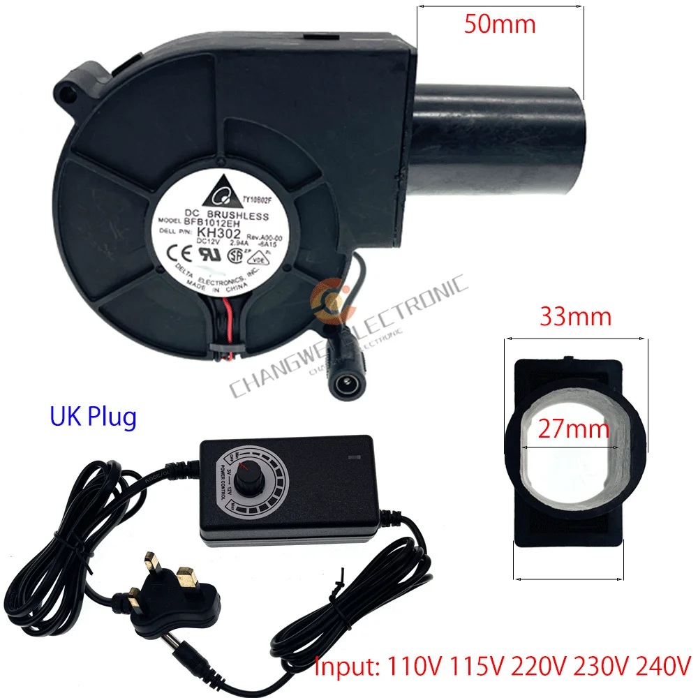 

BBQ Fan Delta BFB1012EH PWM Blower 9733 97x97x33mm 12V 1.80A High Speed With Variable Speed Controller For DIY Cooling