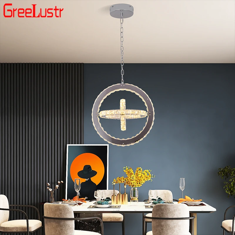 Luxury Crystal Ceiling Chandelier Indoor Pendant Light 360 Degrees Rotated Bedroom Lighting Fixtures Modern Restaurant Luminaire